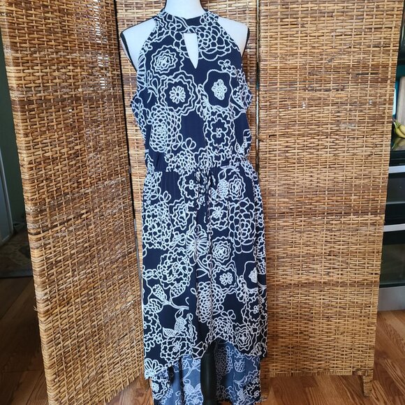 Enfocus Studio High Low Maxi Dress Sleeveless Sz 14 Drawstring Waist High Neck - Picture 2 of 6